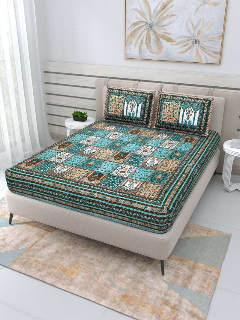 Buy Jaipuri Hand Printed Queen Size Cotton Yellow Bedding Set -614 | Shop Verified Sustainable Products on Brown Living
