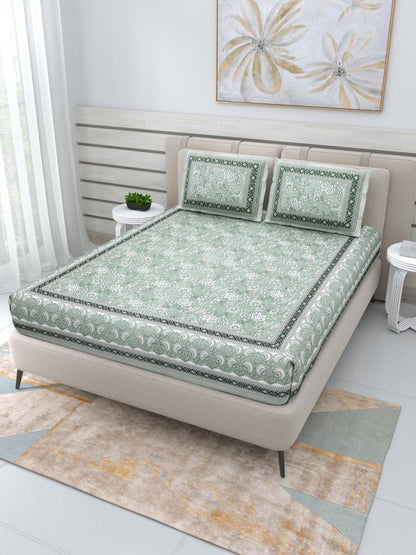 Jaipuri Hand Printed Queen Size Cotton Bedding Set - 622 | Verified Sustainable by Brown Living™