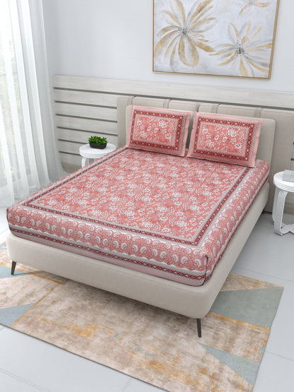 Jaipuri Hand Printed Queen Size Cotton Bedding Set - 623 | Verified Sustainable by Brown Living™