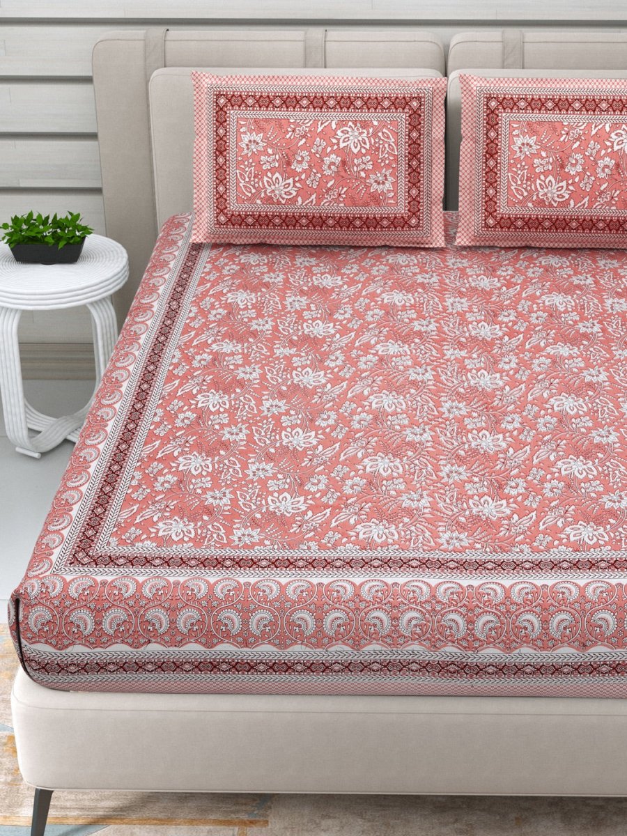 Jaipuri Hand Printed Queen Size Cotton Bedding Set - 623 | Verified Sustainable by Brown Living™