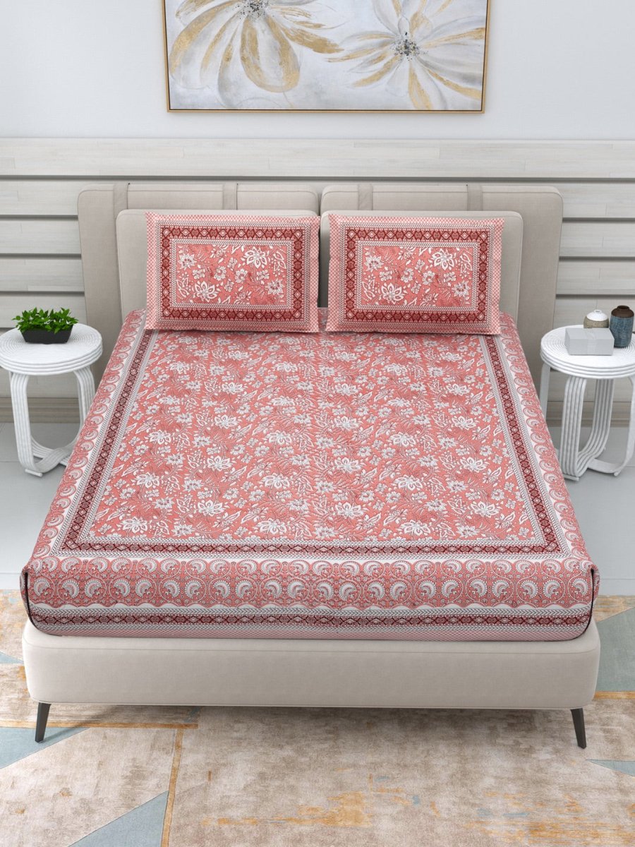 Jaipuri Hand Printed Queen Size Cotton Bedding Set - 623 | Verified Sustainable by Brown Living™