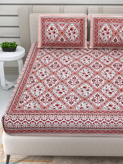 Jaipuri Hand Printed Queen Size Cotton Bedding Set - 626 | Verified Sustainable by Brown Living™