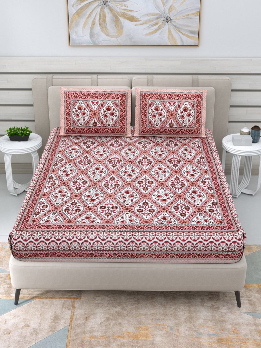 Jaipuri Hand Printed Queen Size Cotton Bedding Set - 626 | Verified Sustainable by Brown Living™