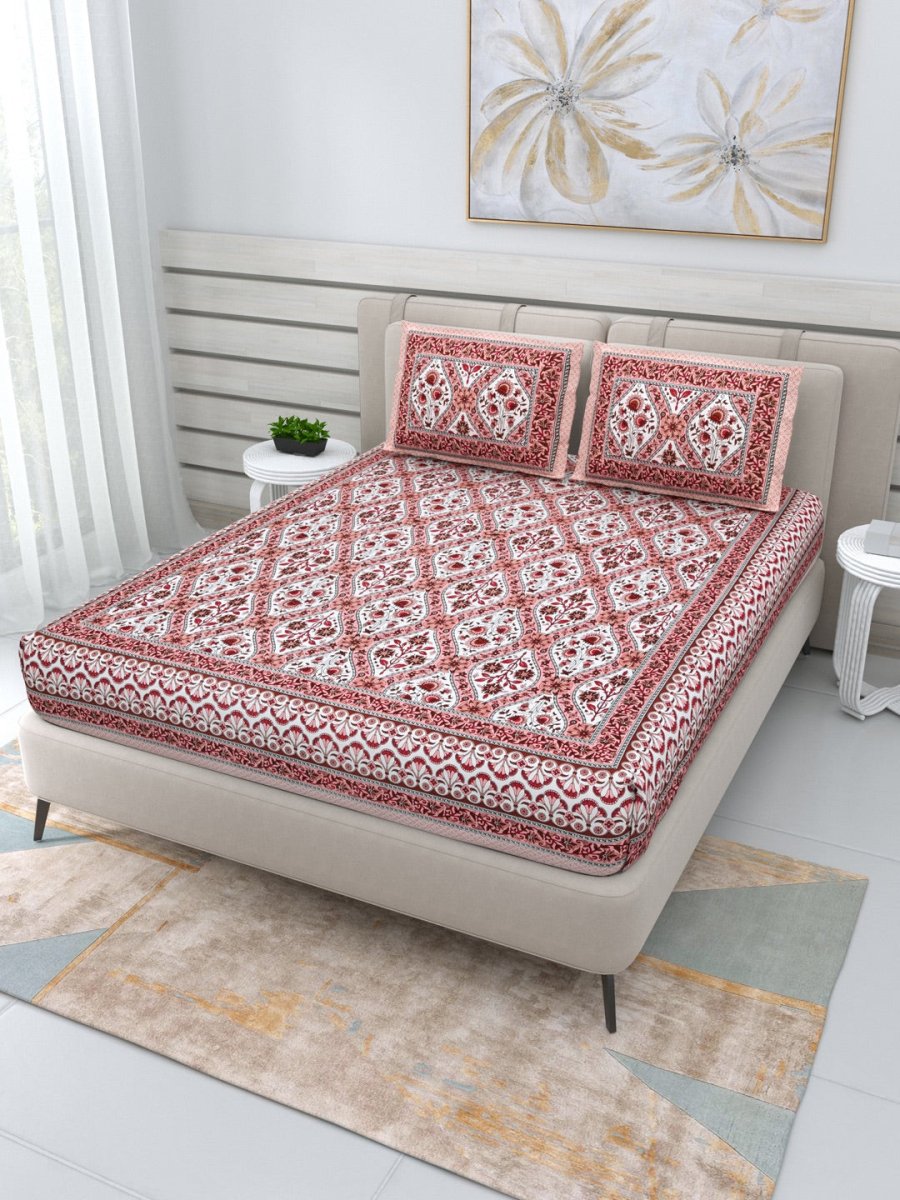 Jaipuri Hand Printed Queen Size Cotton Bedding Set - 626 | Verified Sustainable by Brown Living™