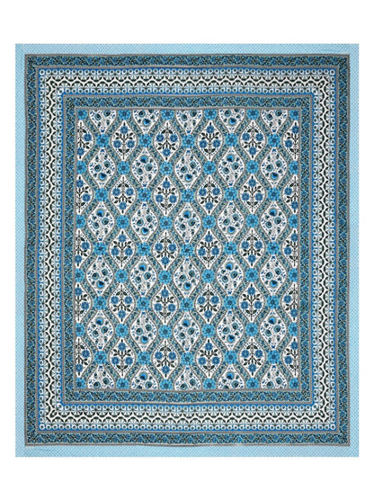 Jaipuri Hand Printed Queen Size Cotton Blue Bedding Set | Verified Sustainable by Brown Living™