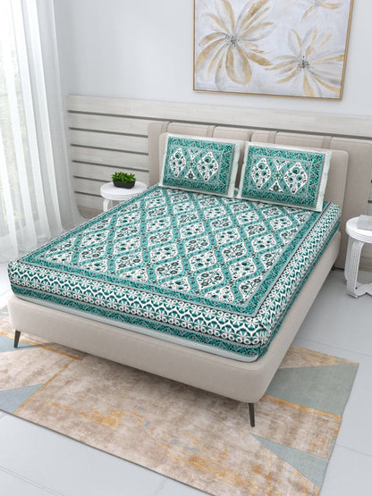 Jaipuri Hand Printed Queen Size Cotton Bedding Set - 629 | Verified Sustainable by Brown Living™