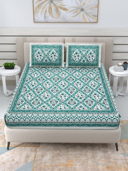 Jaipuri Hand Printed Queen Size Cotton Bedding Set - 629 | Verified Sustainable by Brown Living™