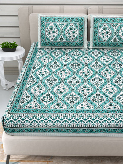 Jaipuri Hand Printed Queen Size Cotton Bedding Set - 629 | Verified Sustainable by Brown Living™