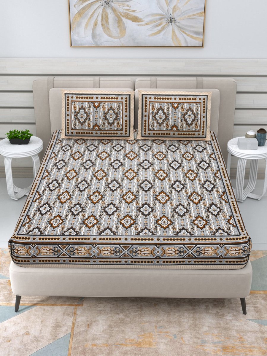 Jaipuri Hand Printed Queen Size Cotton Bedding Set - 635 | Verified Sustainable by Brown Living™