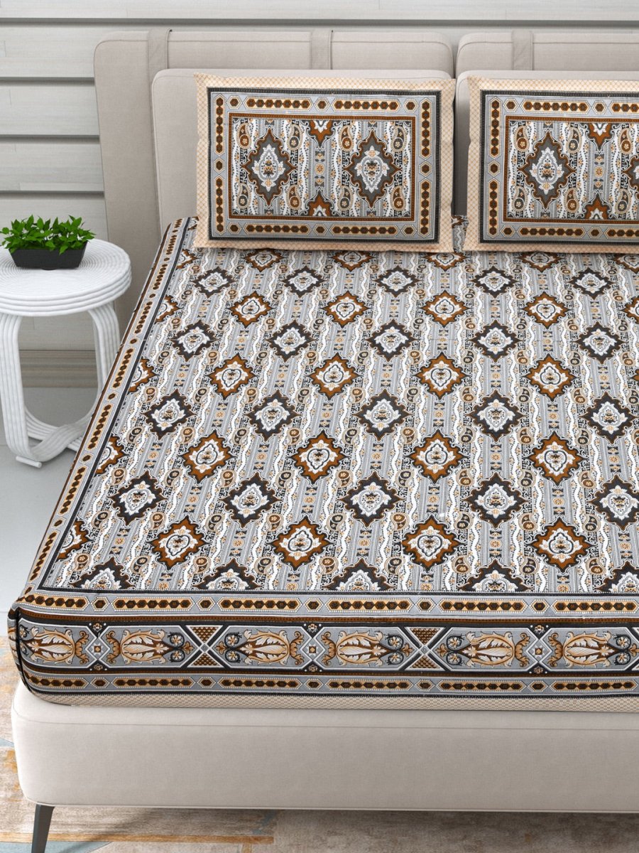 Jaipuri Hand Printed Queen Size Cotton Bedding Set - 635 | Verified Sustainable by Brown Living™