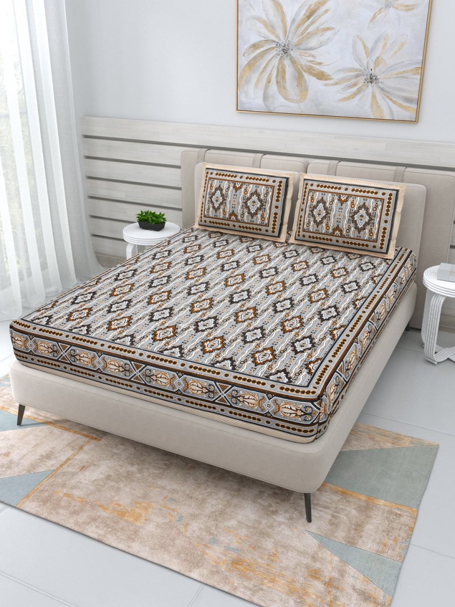 Jaipuri Hand Printed Queen Size Cotton Bedding Set - 635 | Verified Sustainable by Brown Living™