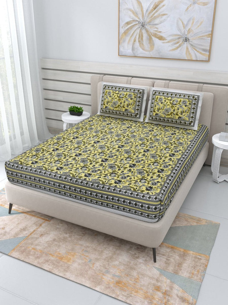 Buy Jaipuri Hand Printed Queen Size Cotton Yellow Bedding Set -636 | Shop Verified Sustainable Products on Brown Living