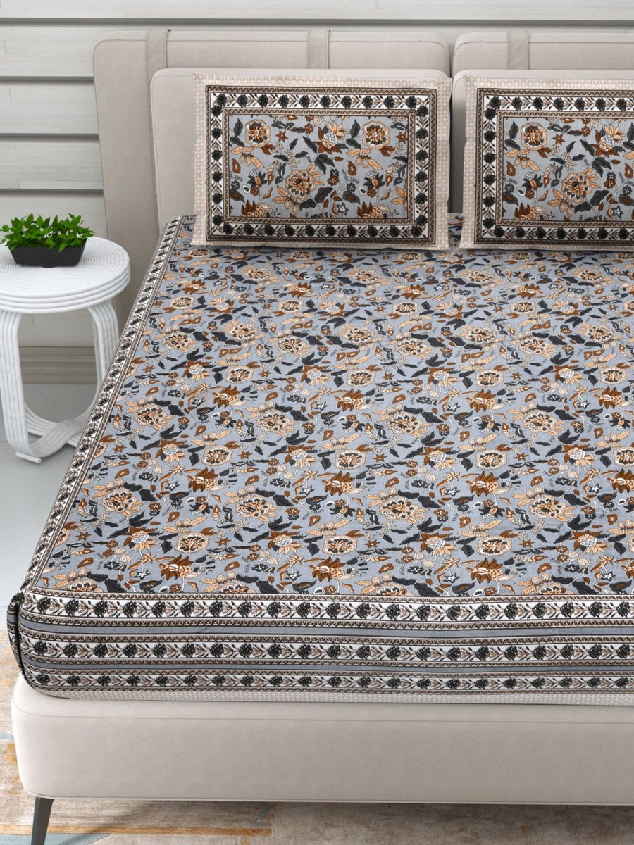 Jaipuri Hand Printed Queen Size Cotton Bedding Set - 640 | Verified Sustainable by Brown Living™