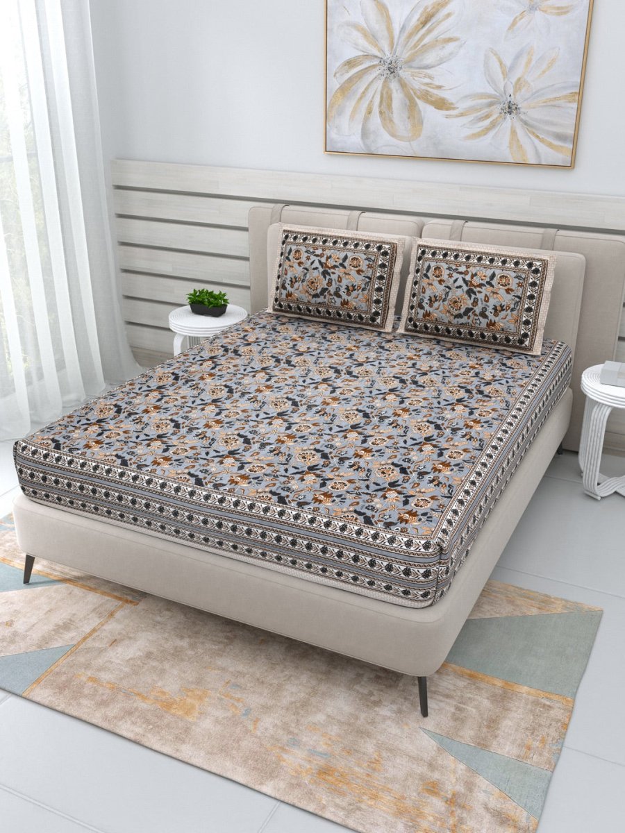 Jaipuri Hand Printed Queen Size Cotton Bedding Set - 640 | Verified Sustainable by Brown Living™