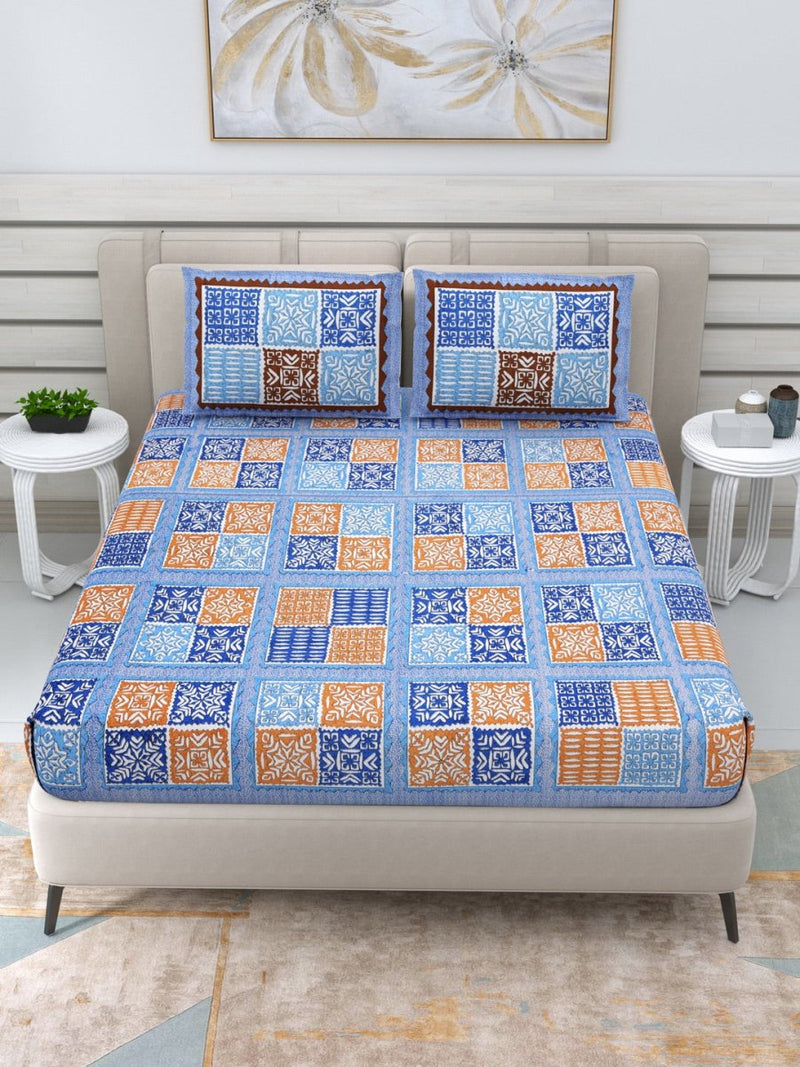 Buy Jaipuri Hand Printed Queen Size Cotton Yellow Bedding Set -642 | Shop Verified Sustainable Bed Linens on Brown Living™