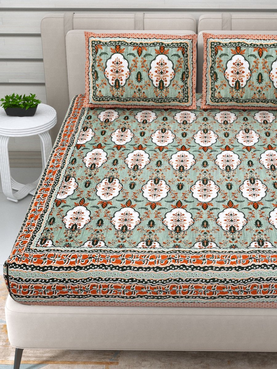 Jaipuri Hand Printed Queen Size Cotton Bedding Set - 649 | Verified Sustainable by Brown Living™