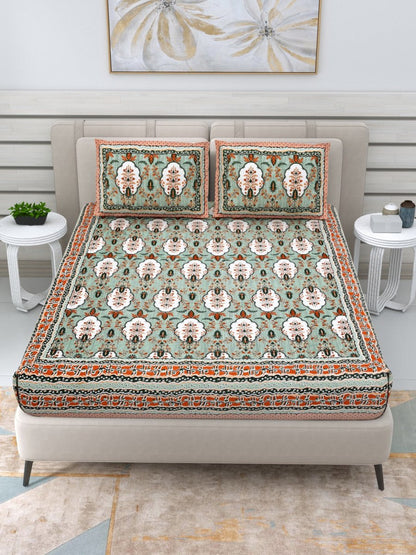 Jaipuri Hand Printed Queen Size Cotton Bedding Set - 649 | Verified Sustainable by Brown Living™