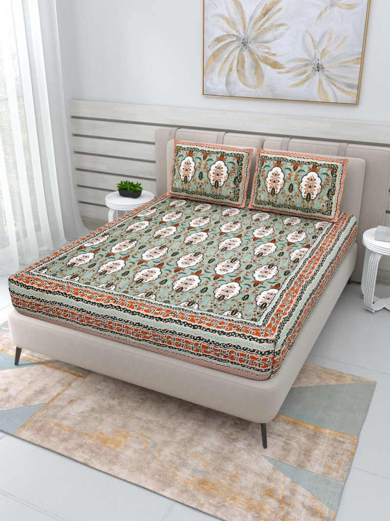 Jaipuri Hand Printed Queen Size Cotton Bedding Set - 649 | Verified Sustainable by Brown Living™