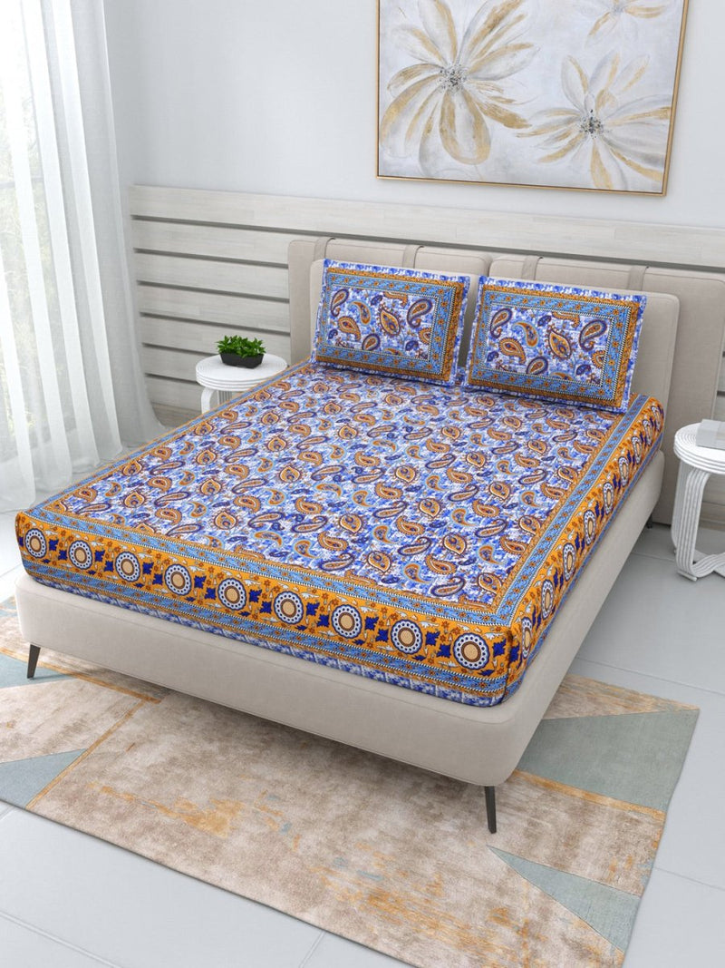 Buy Jaipuri Hand Printed Queen Size Cotton Yellow Bedding Set -651 | Shop Verified Sustainable Products on Brown Living