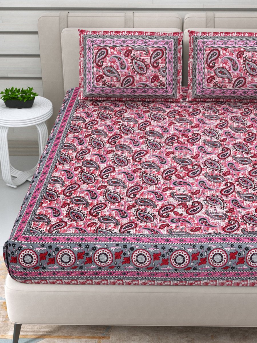 Jaipuri Hand Printed Queen Size Cotton Bedding Set - 652 | Verified Sustainable by Brown Living™