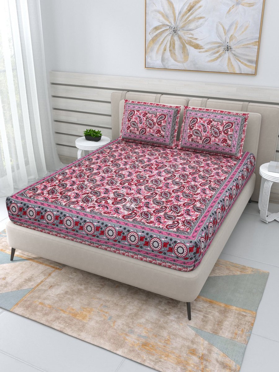 Jaipuri Hand Printed Queen Size Cotton Bedding Set - 652 | Verified Sustainable by Brown Living™