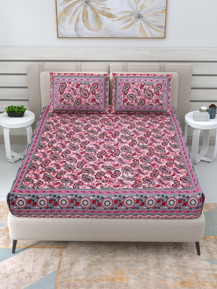 Jaipuri Hand Printed Queen Size Cotton Bedding Set - 652 | Verified Sustainable by Brown Living™