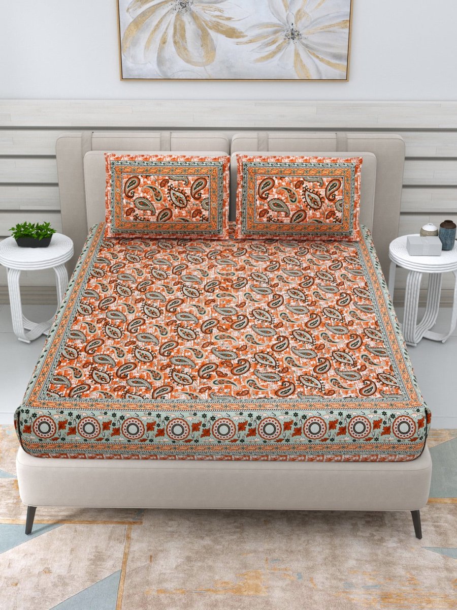 Jaipuri Hand Printed Queen Size Cotton Bedding Set - 653 | Verified Sustainable by Brown Living™