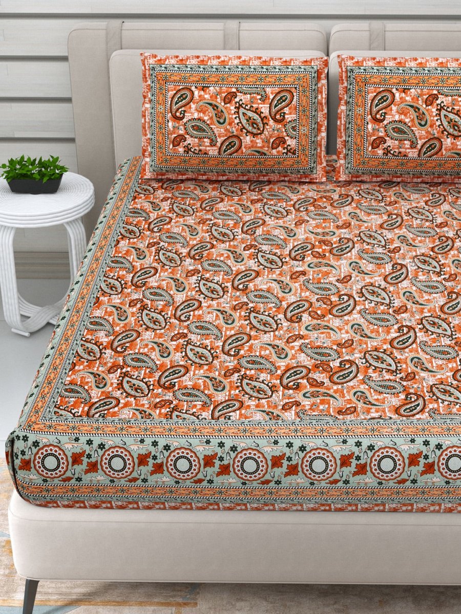 Jaipuri Hand Printed Queen Size Cotton Bedding Set - 653 | Verified Sustainable by Brown Living™