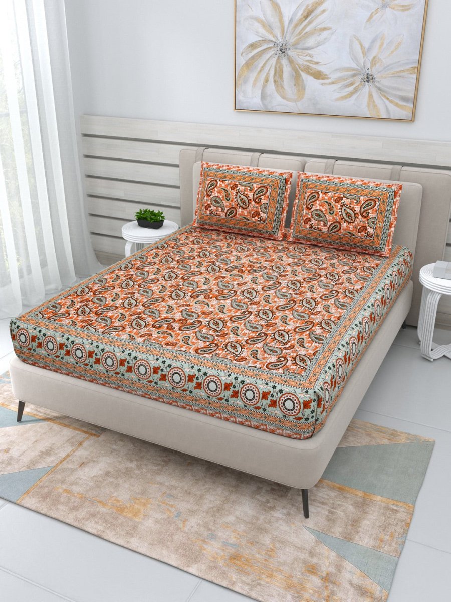 Jaipuri Hand Printed Queen Size Cotton Bedding Set - 653 | Verified Sustainable by Brown Living™