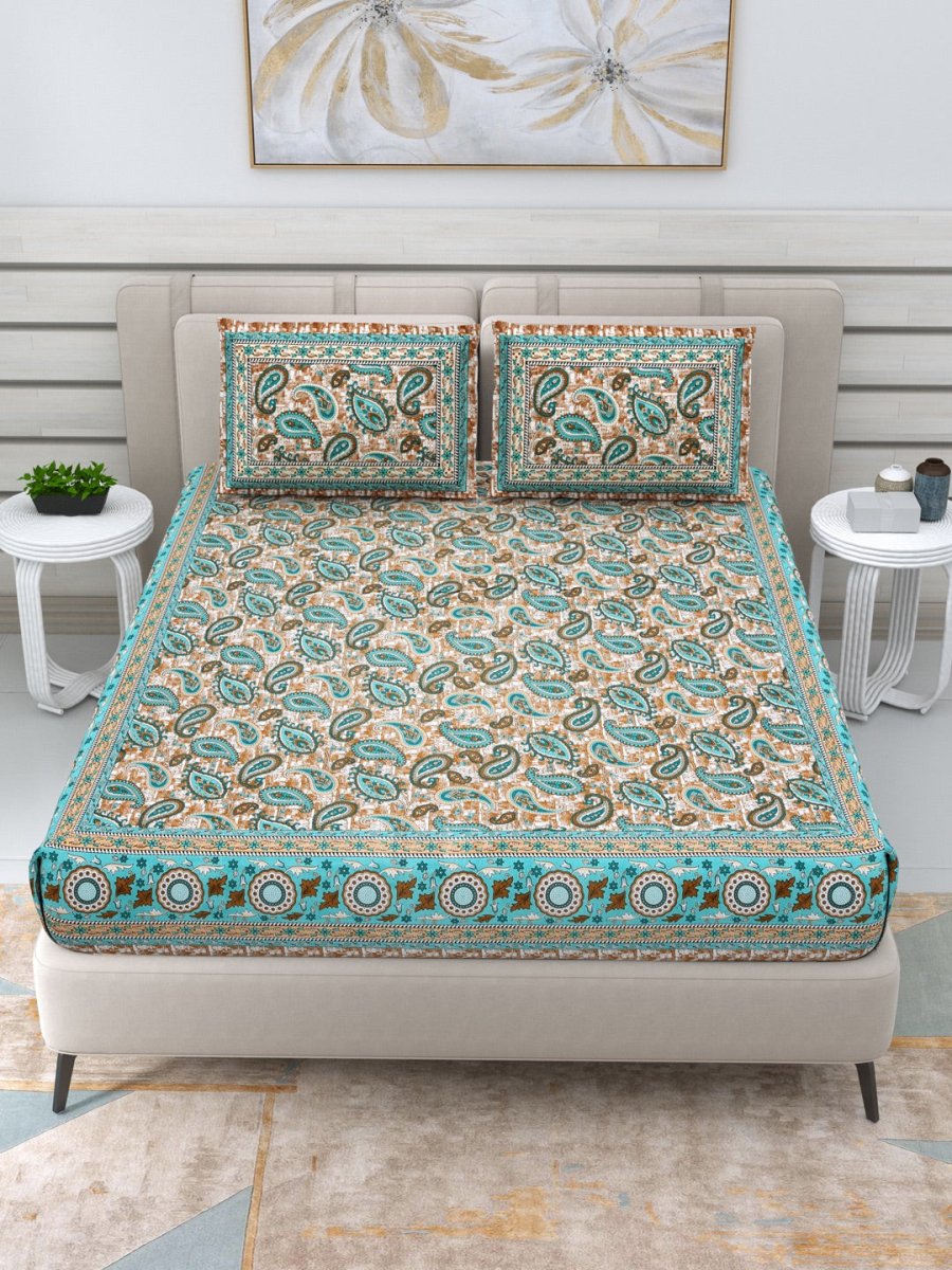 Jaipuri Hand Printed Queen Size Cotton Bedding Set - 654 | Verified Sustainable by Brown Living™