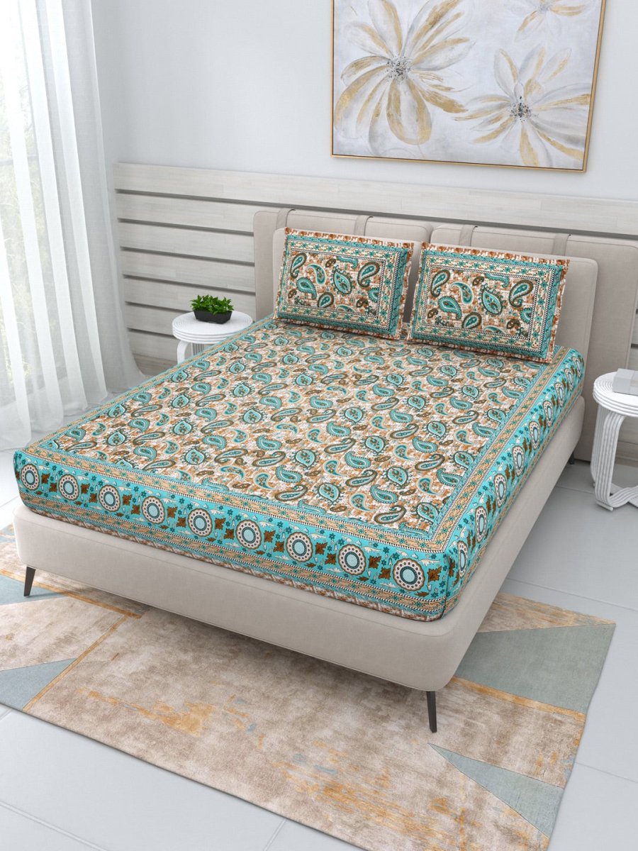 Jaipuri Hand Printed Queen Size Cotton Bedding Set - 654 | Verified Sustainable by Brown Living™