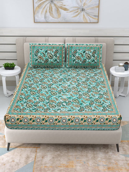 Jaipuri Hand Printed Queen Size Cotton Bedding Set - 655 | Verified Sustainable by Brown Living™