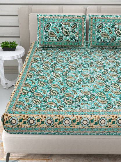 Jaipuri Hand Printed Queen Size Cotton Bedding Set - 655 | Verified Sustainable by Brown Living™