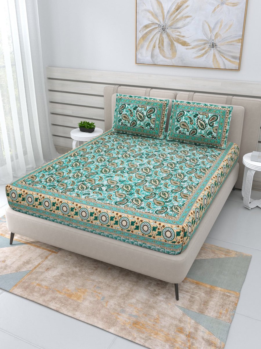 Jaipuri Hand Printed Queen Size Cotton Bedding Set - 655 | Verified Sustainable by Brown Living™