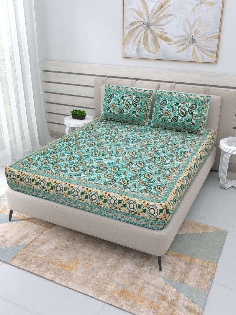 Buy Jaipuri Hand Printed Queen Size Cotton Yellow Bedding Set -655 | Shop Verified Sustainable Products on Brown Living