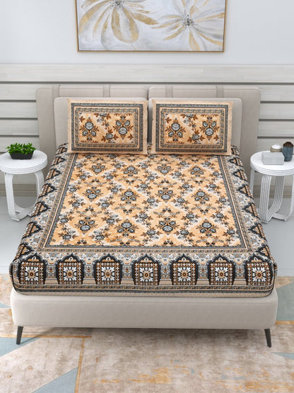 Jaipuri Hand Printed Queen Size Cotton Bedding Set - 656 | Verified Sustainable by Brown Living™