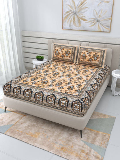 Jaipuri Hand Printed Queen Size Cotton Bedding Set - 656 | Verified Sustainable by Brown Living™