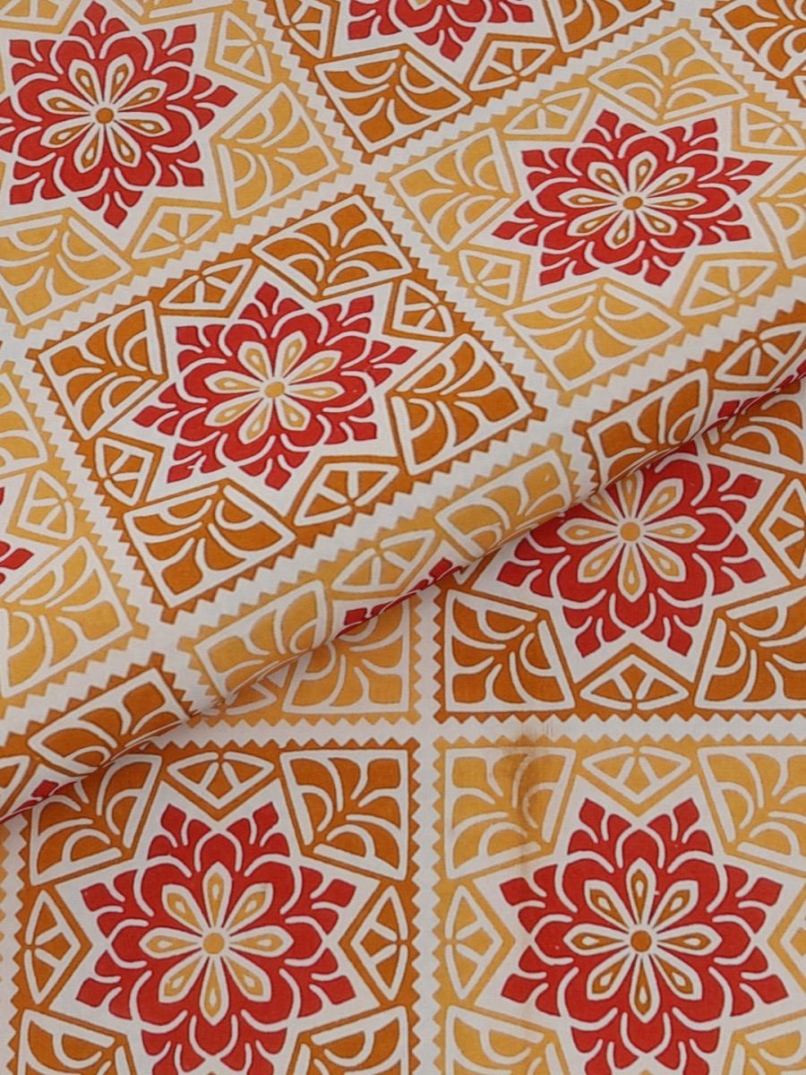 Jaipuri Print King Size Pure Cotton Bedsheet with Pillow Covers - Orange | Verified Sustainable by Brown Living™