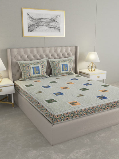 Jaipuri Print King Size Pure Cotton Bedsheet with Pillow Covers | Verified Sustainable by Brown Living™