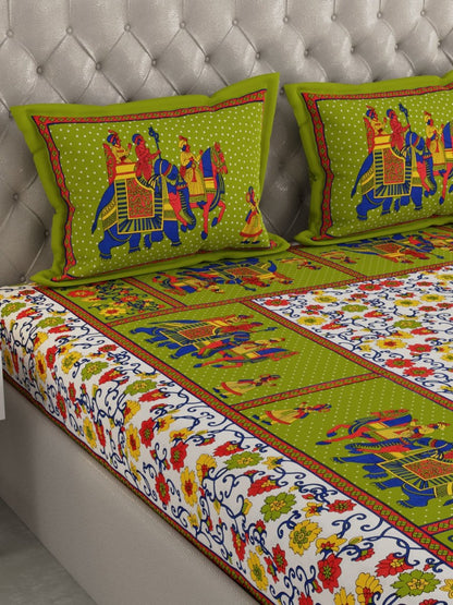 Jaipuri Print King Size Pure Cotton Bedsheet with Pillow Covers | Verified Sustainable by Brown Living™