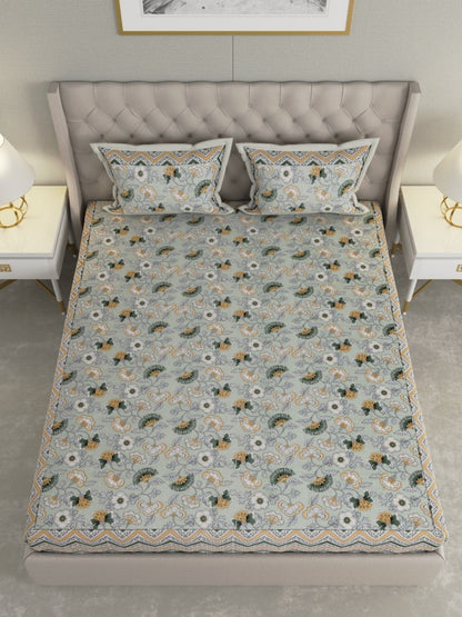 Jaipuri Print King Size Pure Cotton Bedsheet with Pillow Covers | Verified Sustainable by Brown Living™