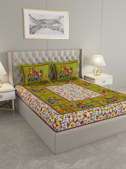 Jaipuri Print King Size Pure Cotton Bedsheet with Pillow Covers | Verified Sustainable by Brown Living™