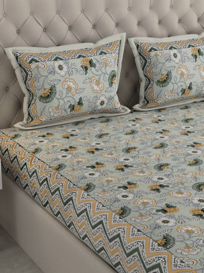 Jaipuri Print King Size Pure Cotton Bedsheet with Pillow Covers | Verified Sustainable by Brown Living™