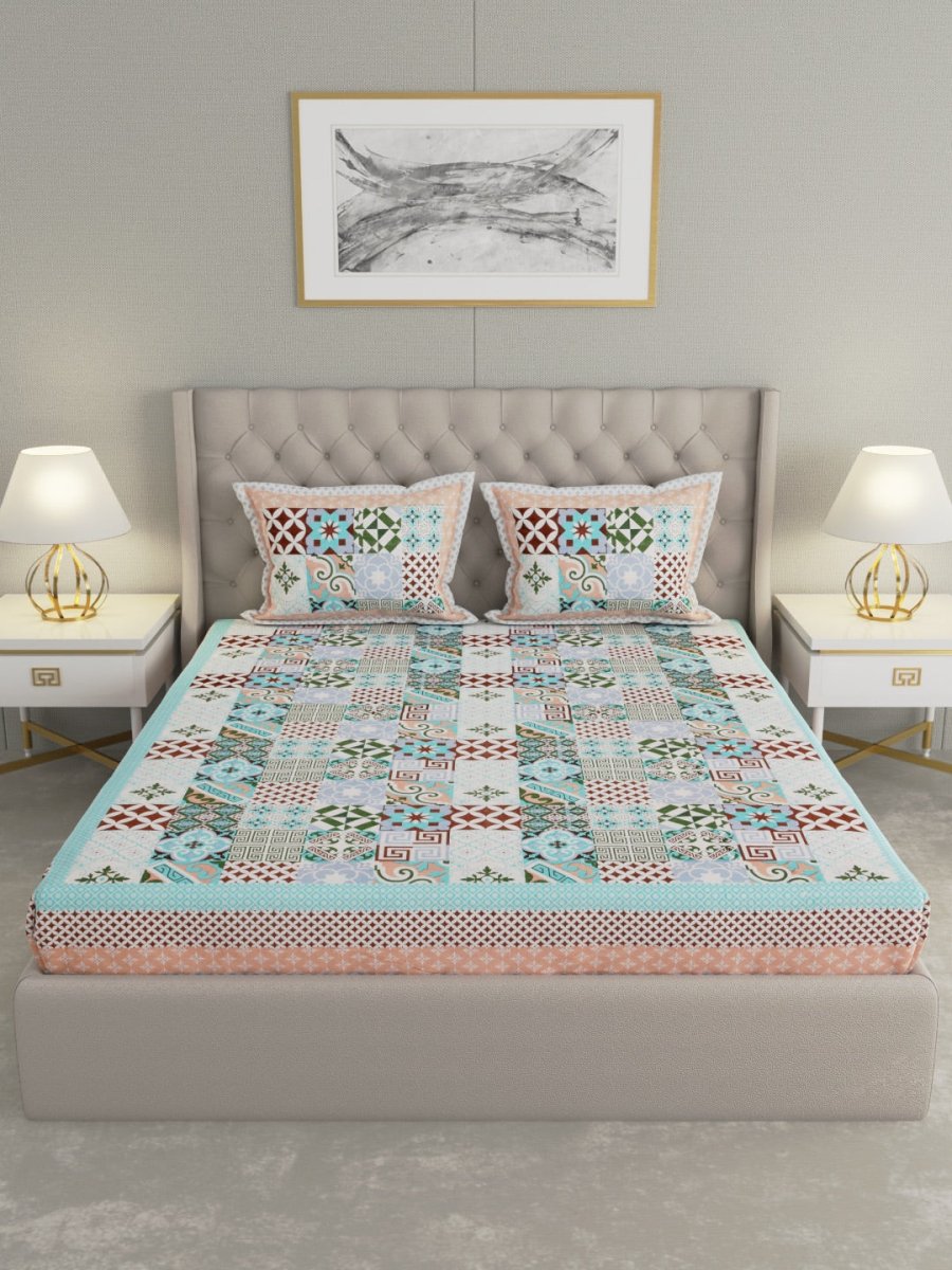 Jaipuri Print King Size Pure Cotton Bedsheet with Pillow Covers | Verified Sustainable by Brown Living™