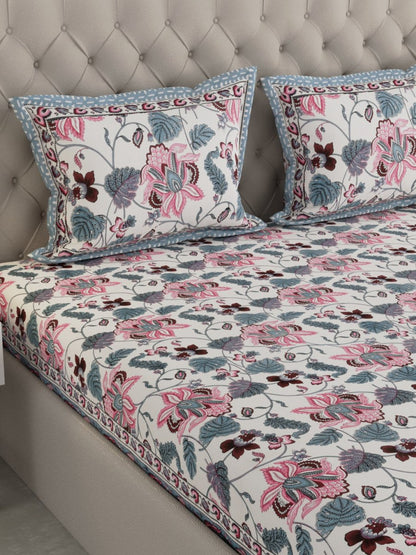 Jaipuri Print King Size Pure Cotton Bedsheet with Pillow Covers | Verified Sustainable by Brown Living™