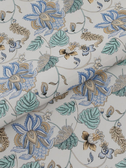 Jaipuri Print King Size 330 TC Pure Cotton Bedsheet with Pillow Covers - Off White | Verified Sustainable by Brown Living™