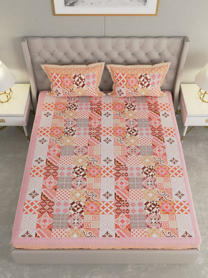 Jaipuri Print King Size 330 TC Pure Cotton Bedsheet with Pillow Covers - Orange | Verified Sustainable by Brown Living™
