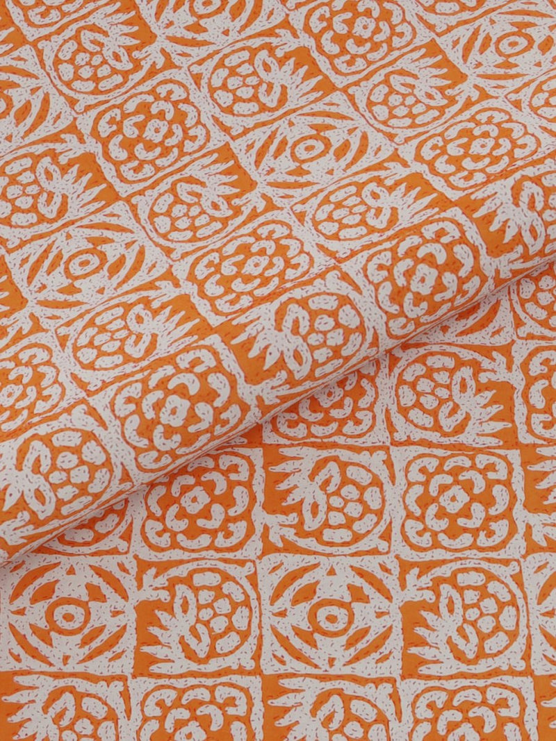 Jaipuri Print King Size 330 TC Pure Cotton Bedsheet with Pillow Covers- Orange | Verified Sustainable Bed Linens on Brown Living™