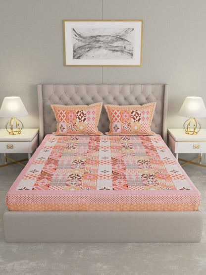 Jaipuri Print King Size 330 TC Pure Cotton Bedsheet with Pillow Covers - Orange | Verified Sustainable by Brown Living™