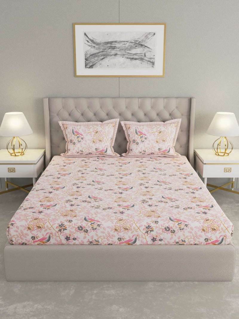 Jaipuri Print King Size 330 TC Pure Cotton Bedsheet with Pillow Covers- Pink | Verified Sustainable Bed Linens on Brown Living™